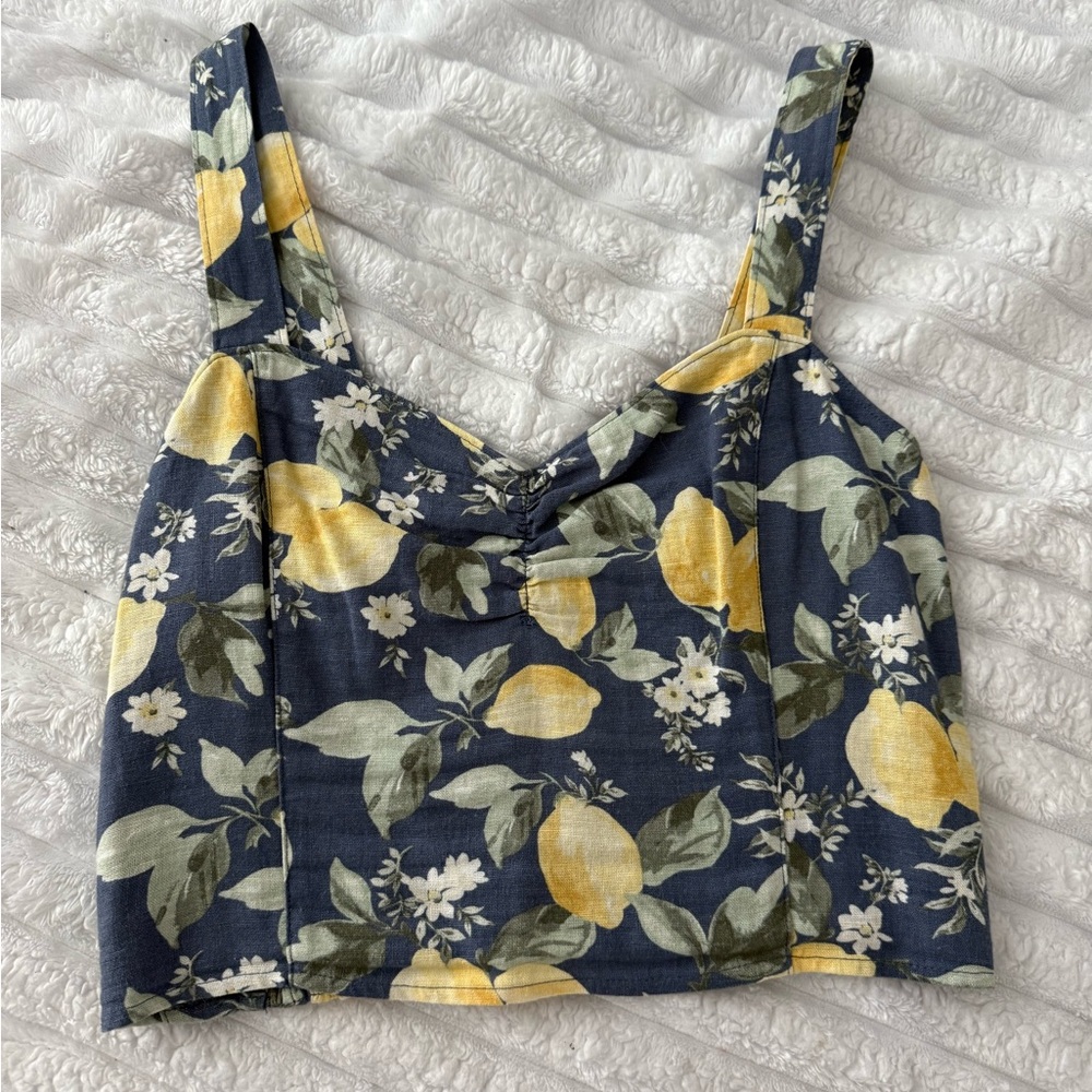 Abercrombie & Fitch Lemon Print Women's Top - Blue and Yellow